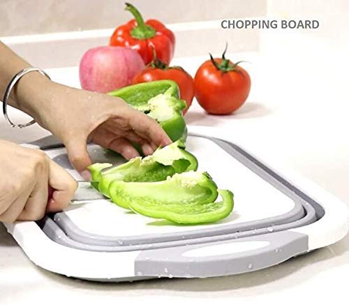 Silicone Based Kitchen Foldable Cutting | Chopping Board | Collapsible Dish Tub | Vegetable | Fruit Washing | Draining Basket with Plug | Folding Washbasin