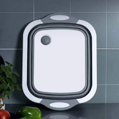 Silicone Based Kitchen Foldable Cutting | Chopping Board | Collapsible Dish Tub | Vegetable | Fruit Washing | Draining Basket with Plug | Folding Washbasin
