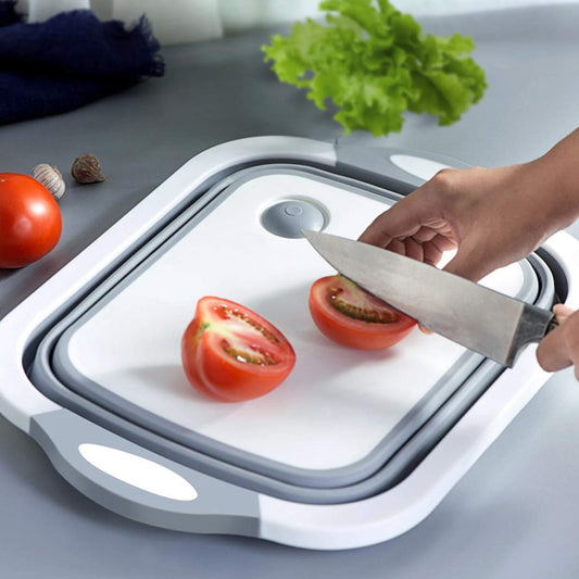 Silicone Based Kitchen Foldable Cutting | Chopping Board | Collapsible Dish Tub | Vegetable | Fruit Washing | Draining Basket with Plug | Folding Washbasin
