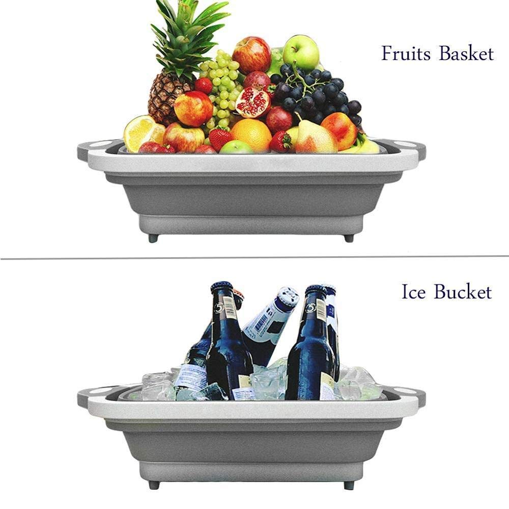 Silicone Based Kitchen Foldable Cutting | Chopping Board | Collapsible Dish Tub | Vegetable | Fruit Washing | Draining Basket with Plug | Folding Washbasin